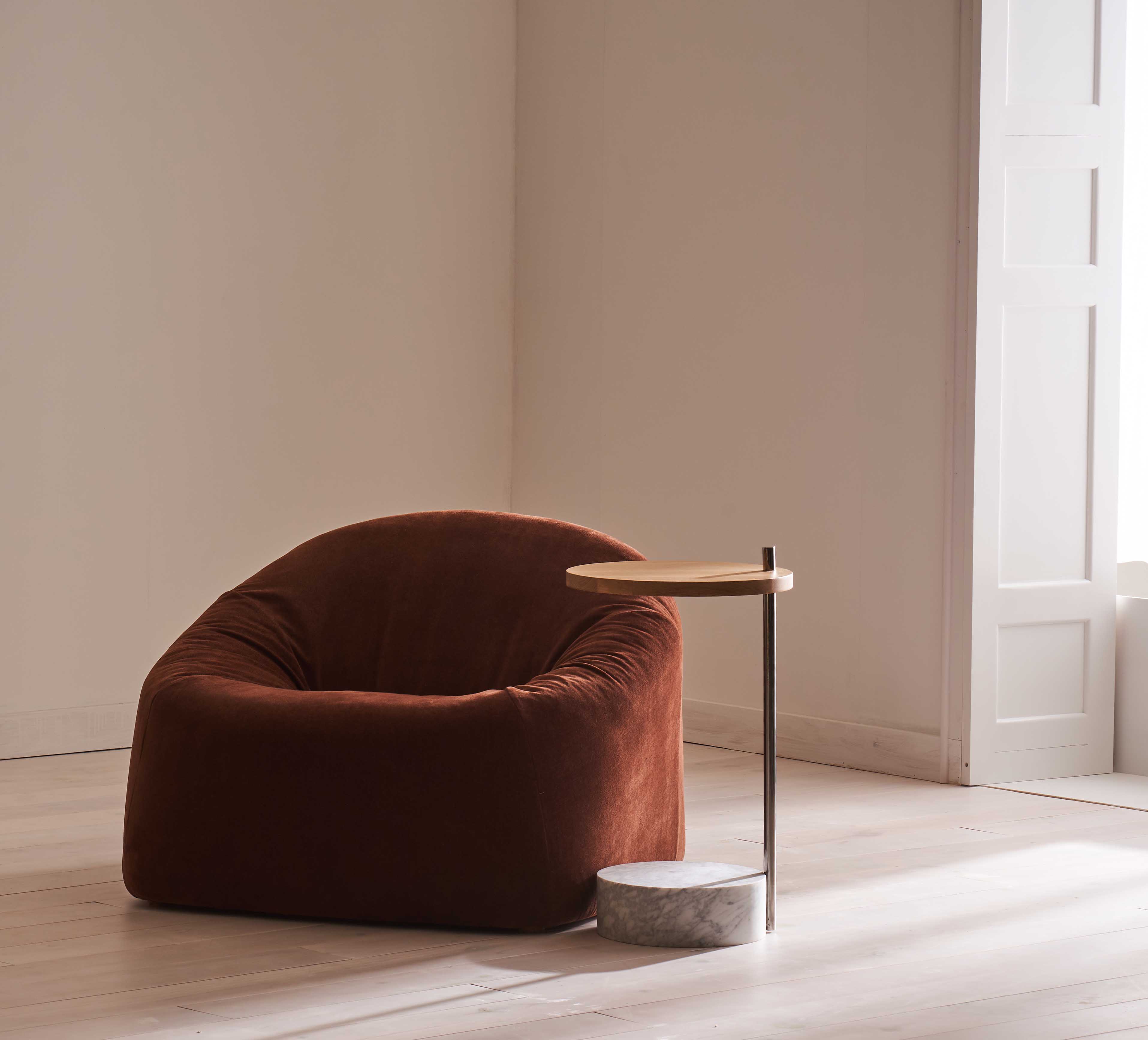 Society Side Table - Walnut/Brass - Travertine - Floor Stock