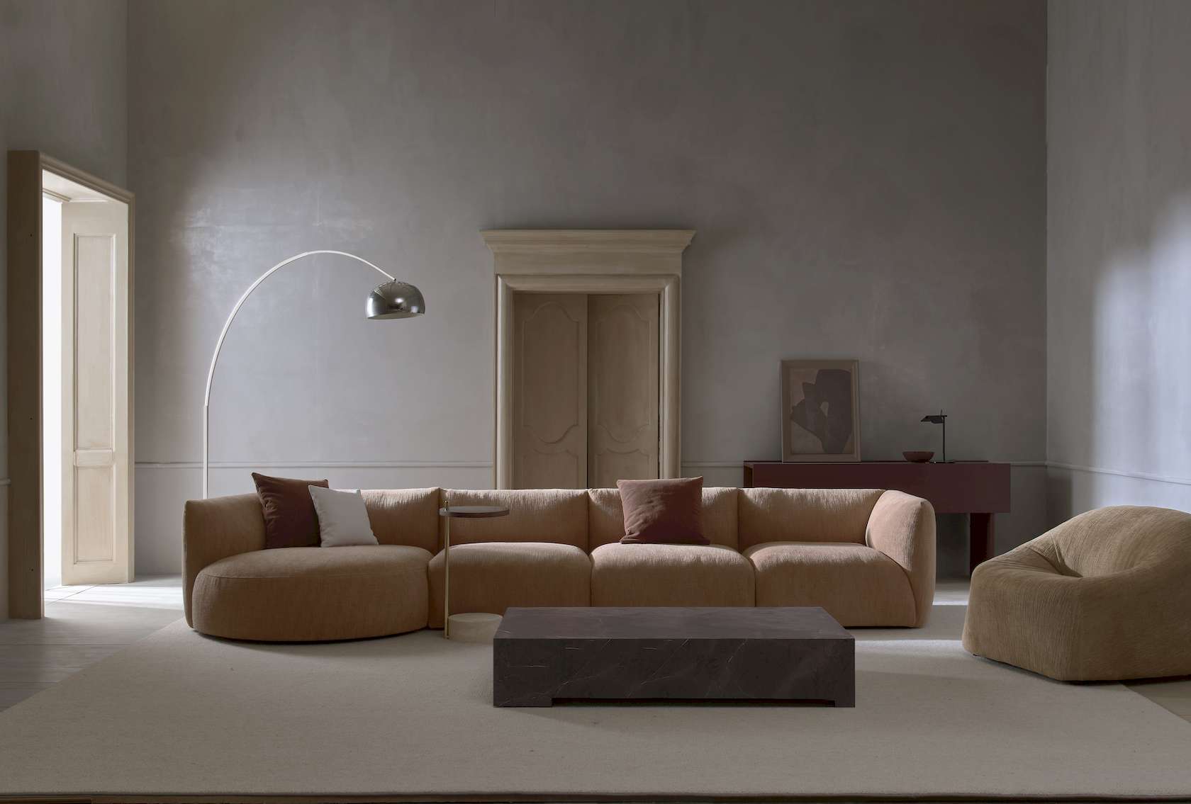 Society Side Table - Walnut/Brass - Travertine - Floor Stock