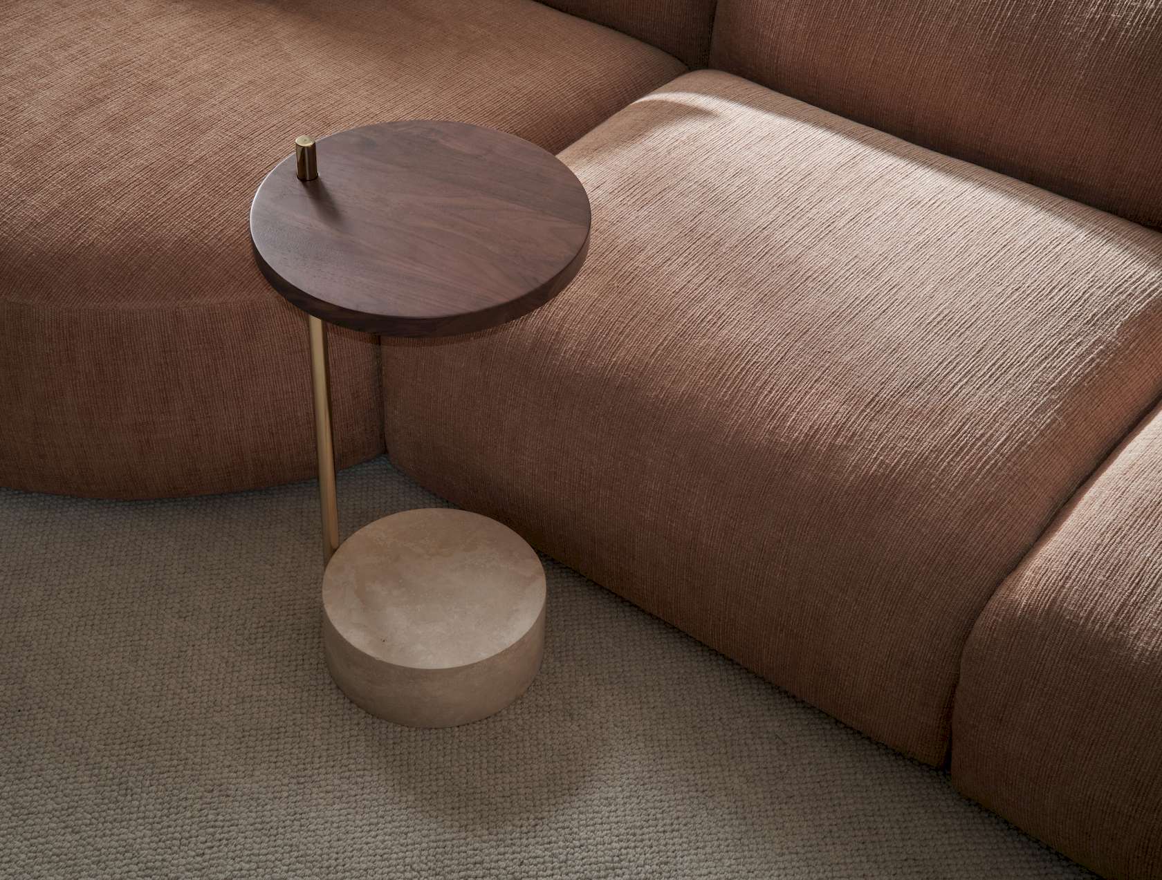 Society Side Table - Walnut/Brass - Travertine - Floor Stock