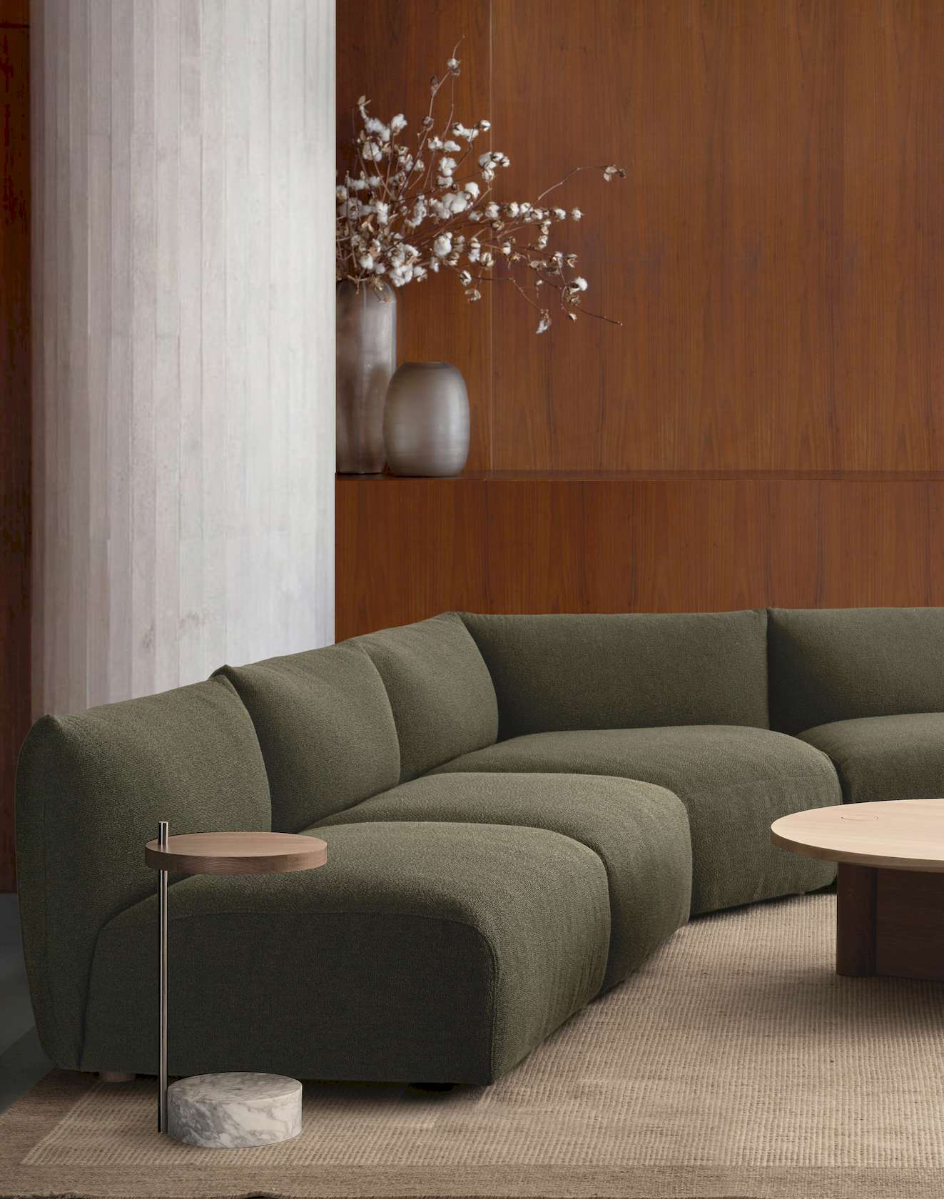 Society Side Table - Walnut/Brass - Travertine - Floor Stock