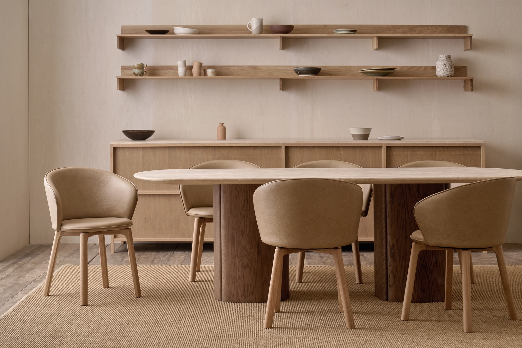 Glide Dining Chair - Light Oak - Pecan-Alabama 003 - Set of 6 - Floor Stock