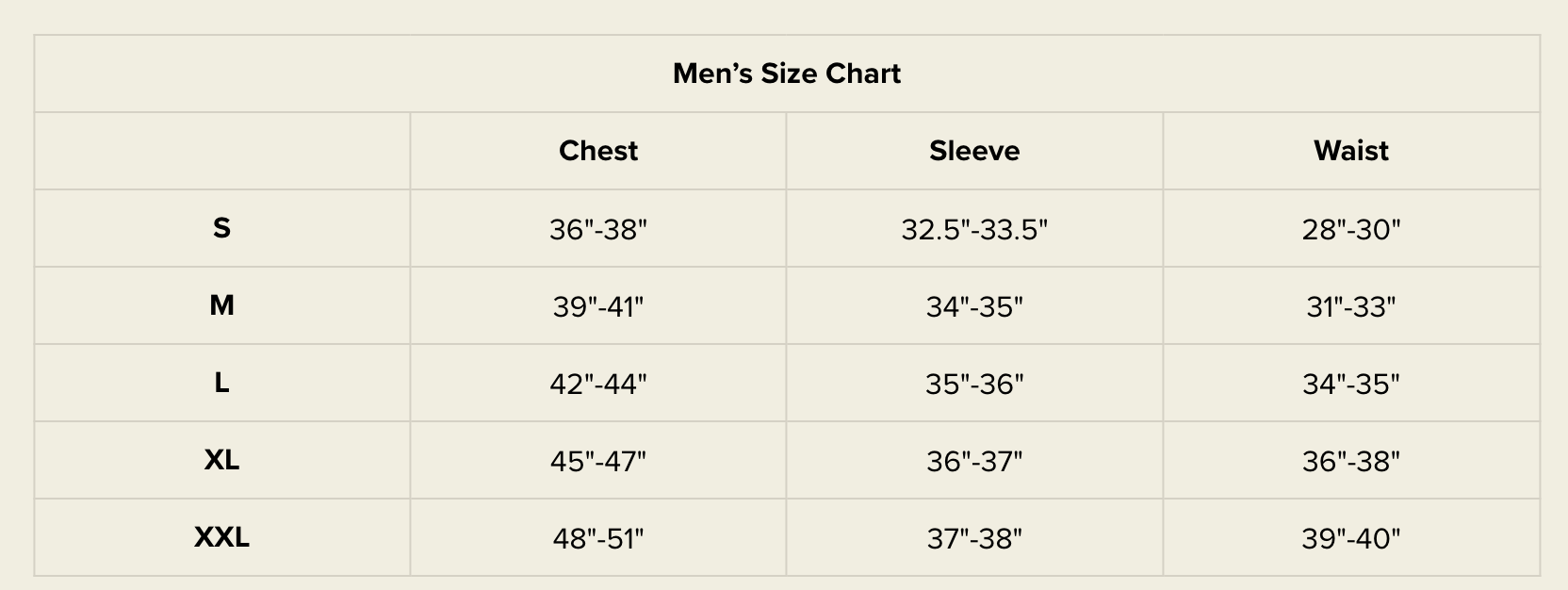 Size chart