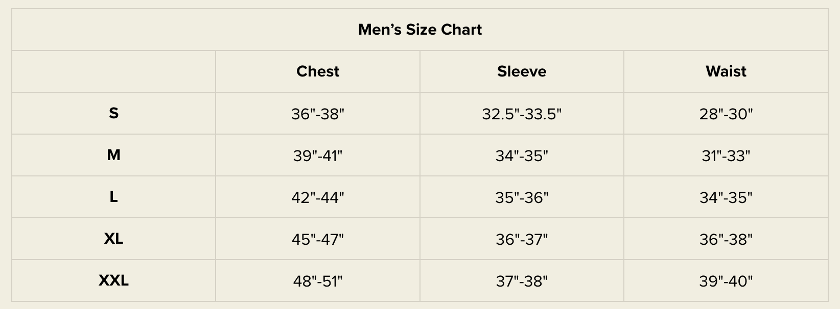 Size chart