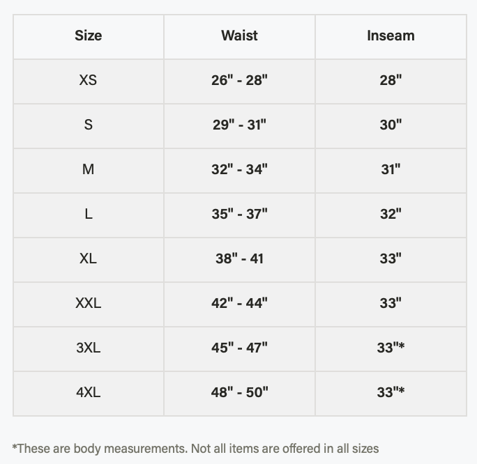 Size chart