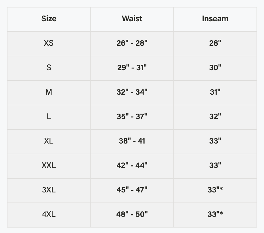 Size chart