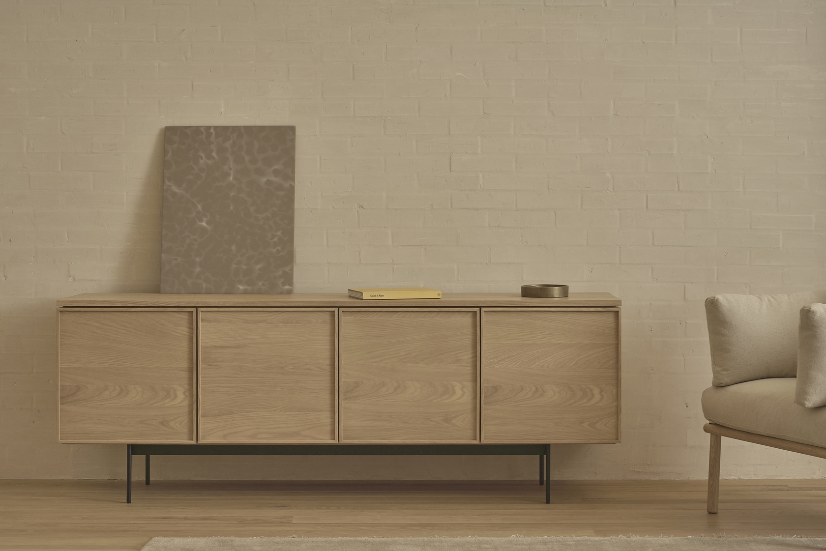 Yorke Plain Timber Sideboard - 4 Doors with Metal Legs