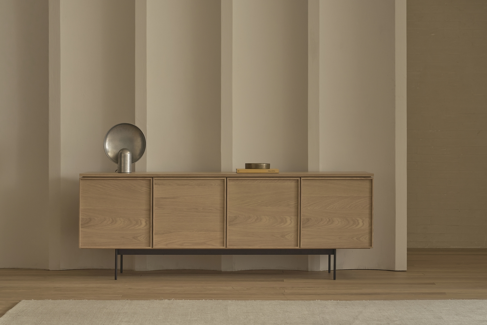 Yorke Plain Timber Sideboard - 4 Doors with Metal Legs