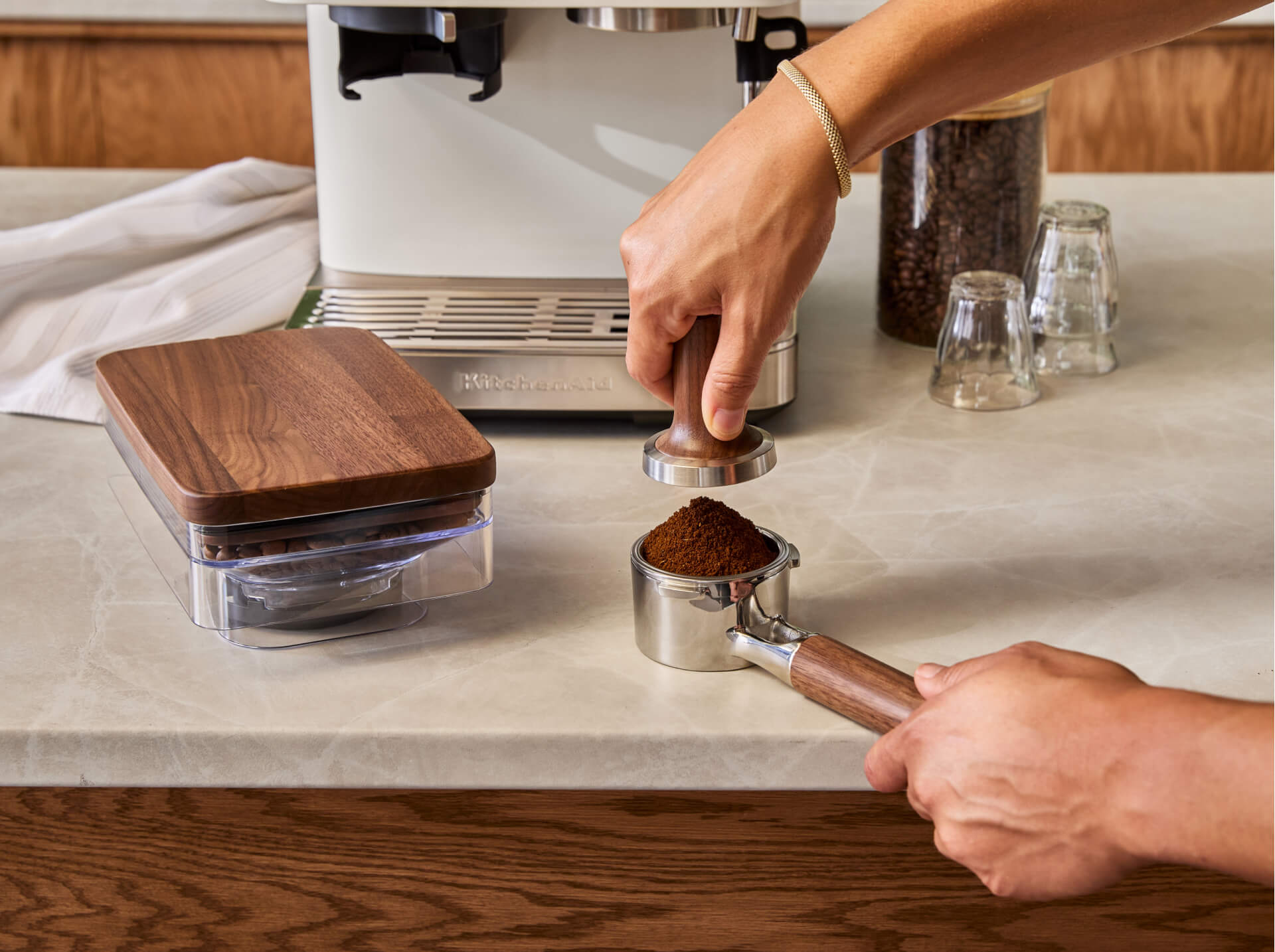 Flat-Base Commercial-Grade Portafilter and Tamper