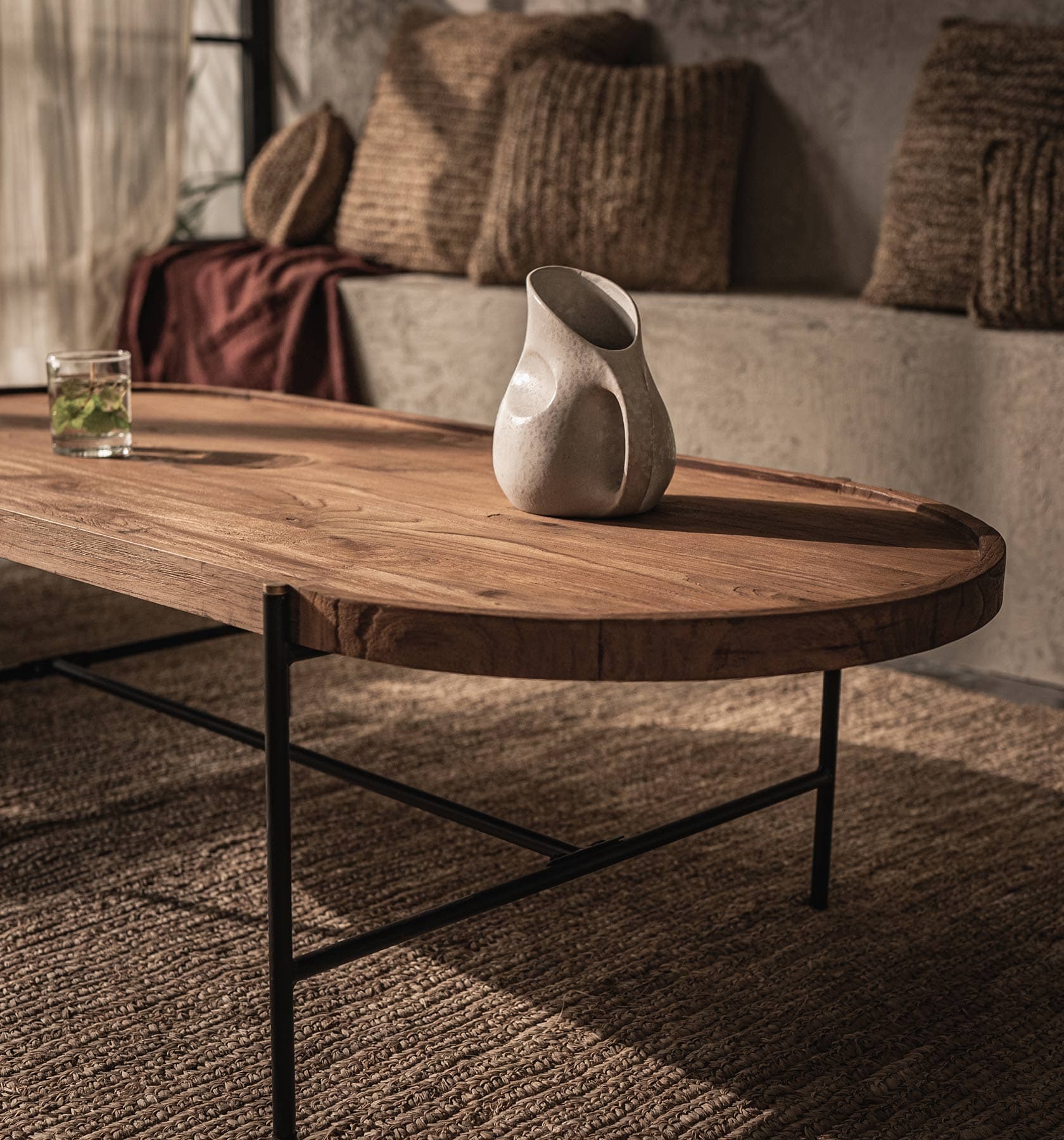 dBodhi Coco Oval Coffee Table - Rectangular Legs - 1600mm - Teak - Floor Stock