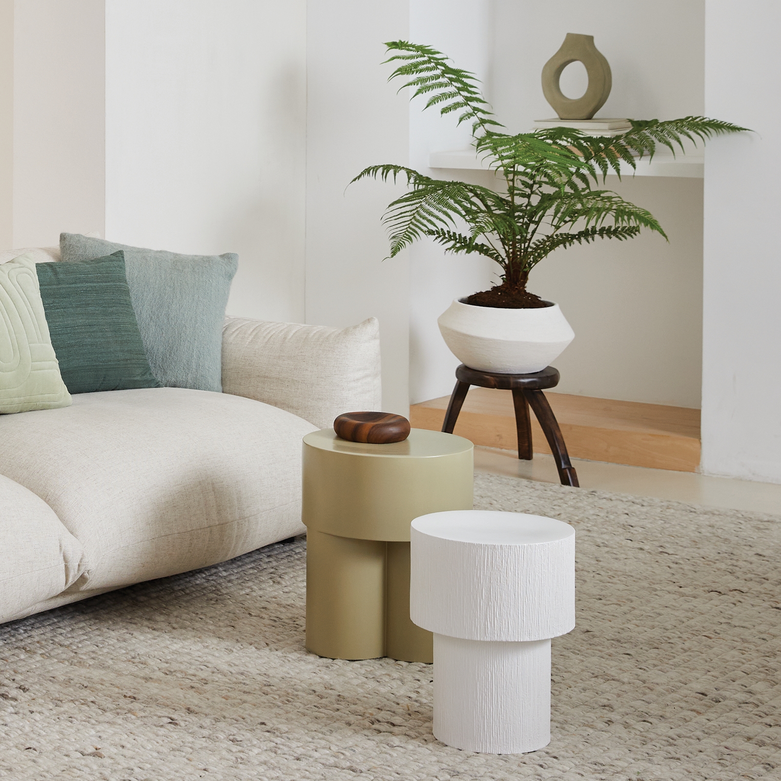 Alezio Ceramic Side Table - White - Floor Stock