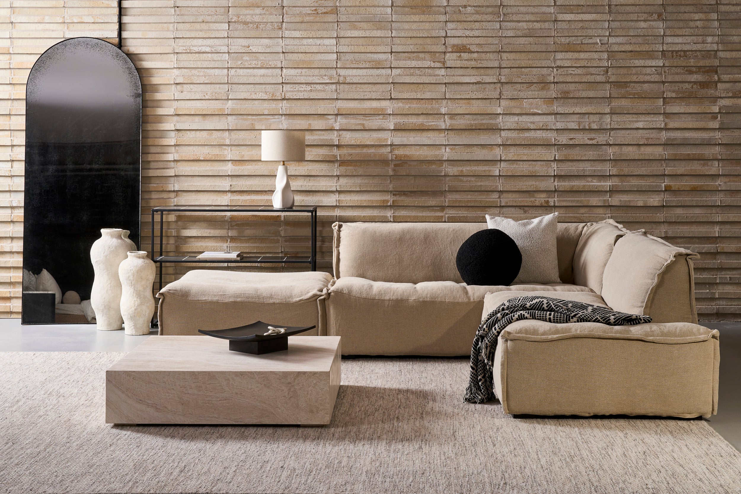 Cube Square Coffee Table - Beige Onyx Marble