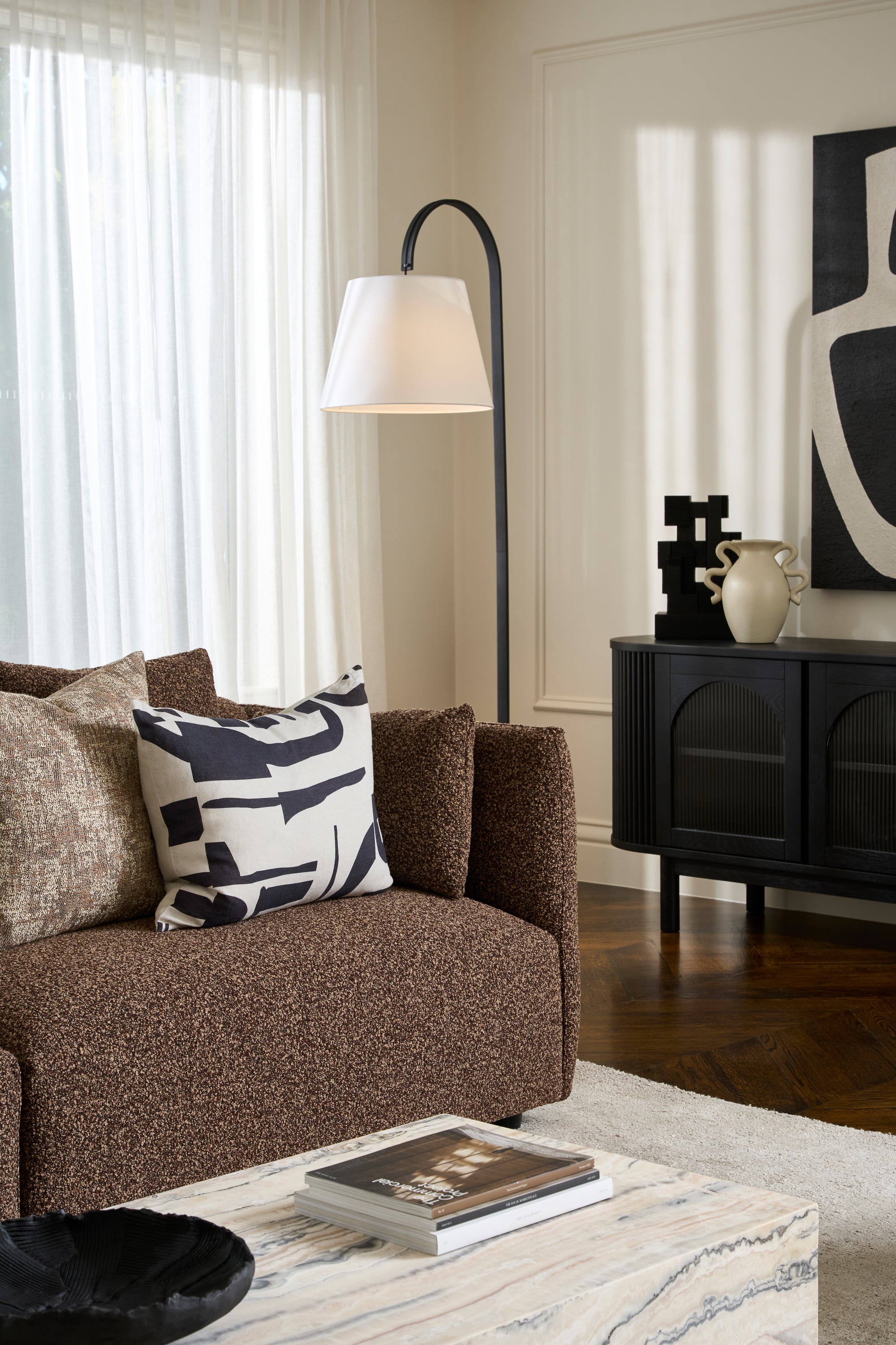 Luna L Shape Sofa - Left Facing Chaise - Mocha - Floor Stock