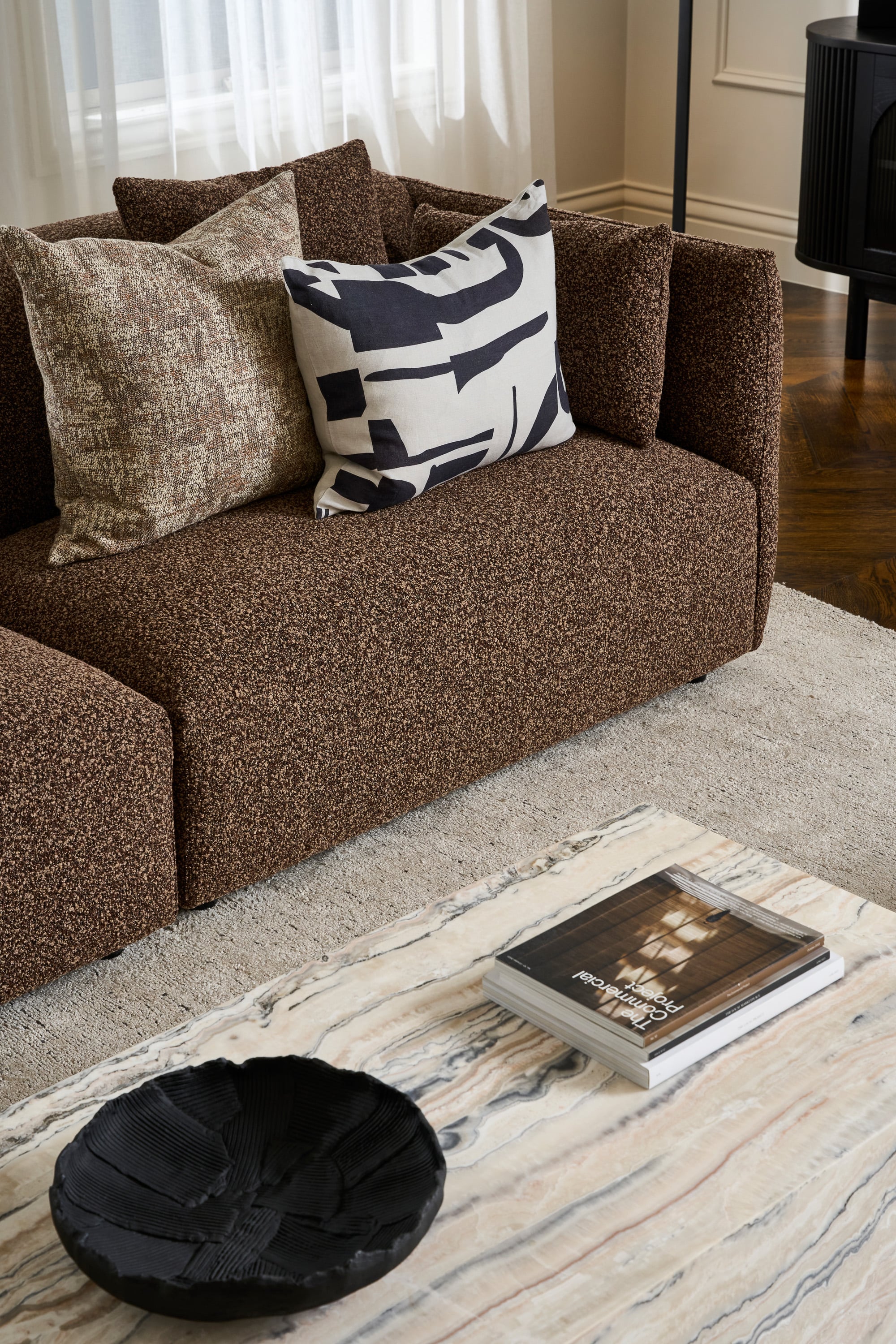 Luna L Shape Sofa - Left Facing Chaise - Mocha - Floor Stock