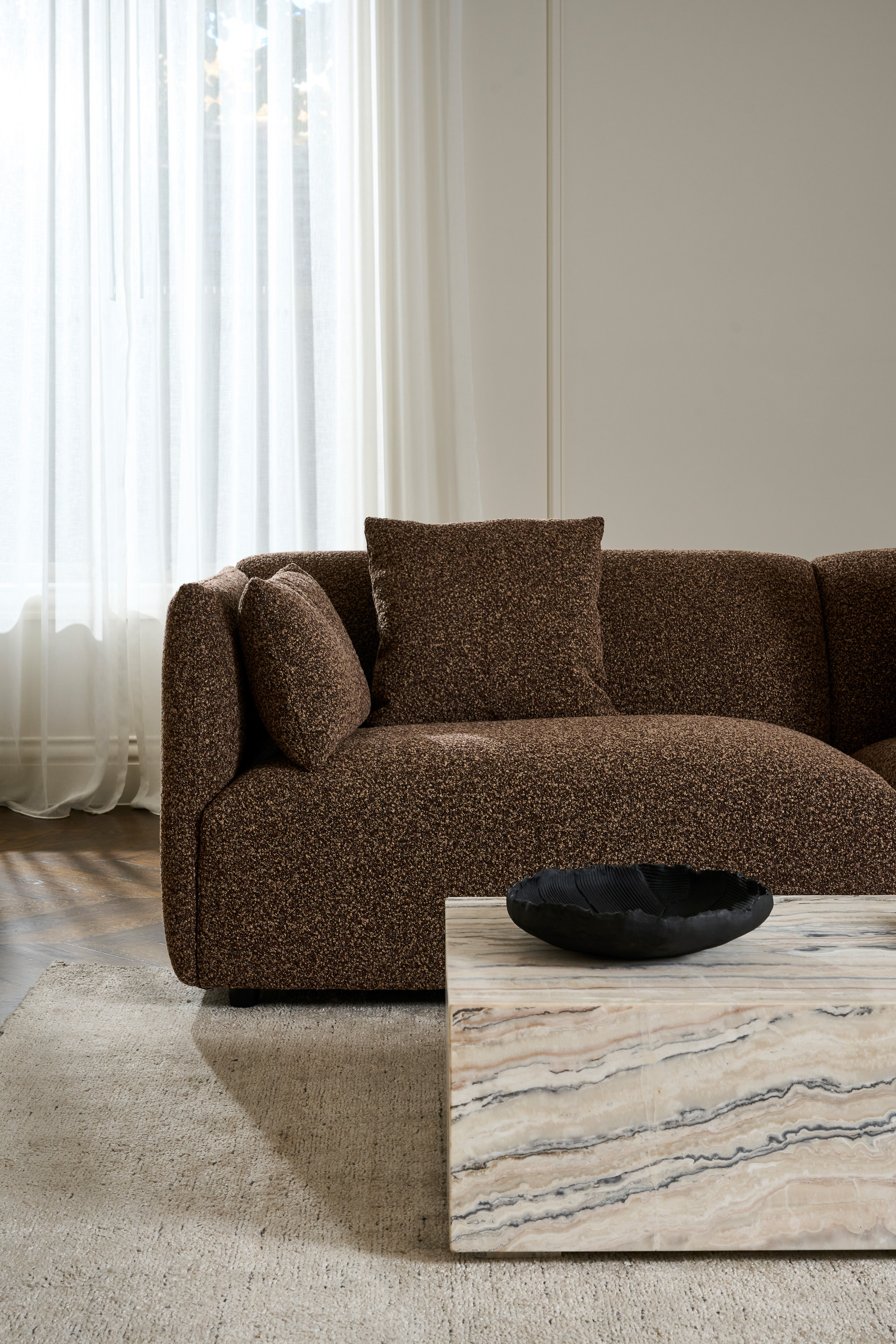 Luna L Shape Sofa - Left Facing Chaise - Mocha - Floor Stock