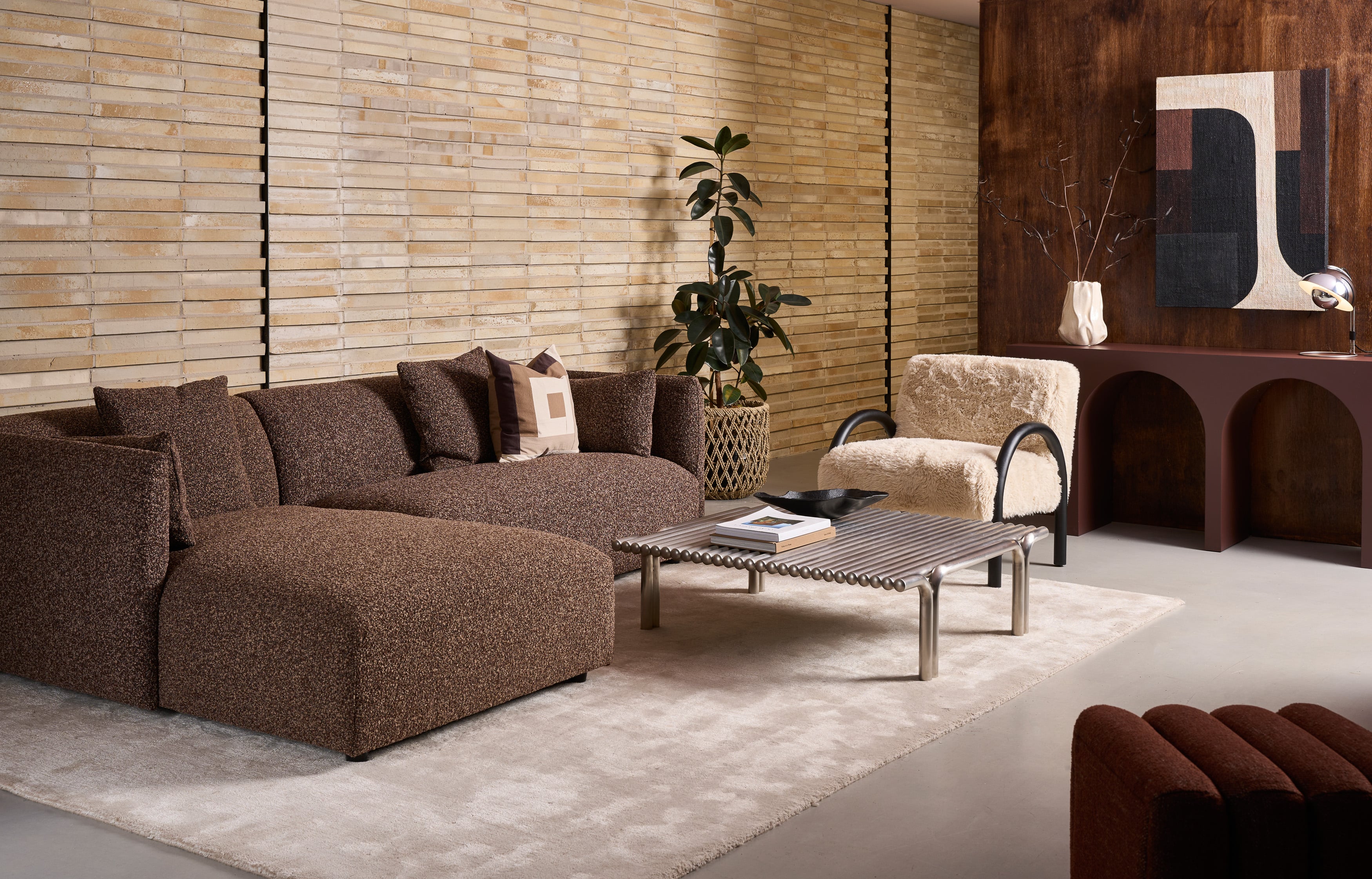 Luna L Shape Sofa - Left Facing Chaise - Mocha - Floor Stock