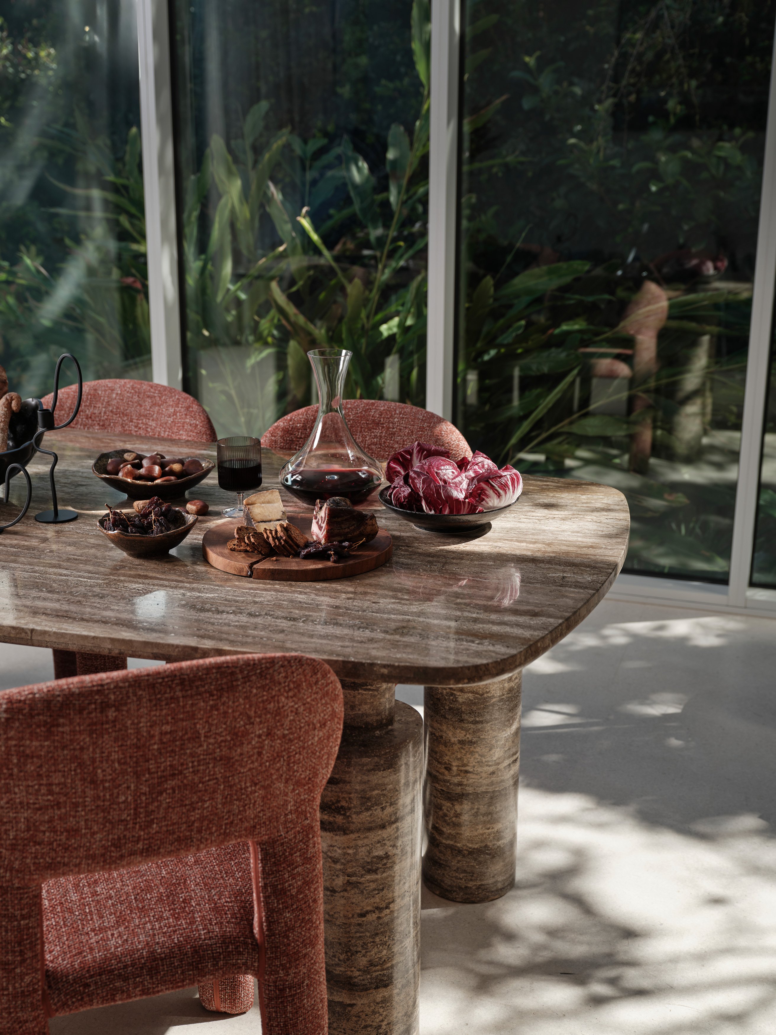 Atrium Dining Table - Red Travertine - Floor Stock
