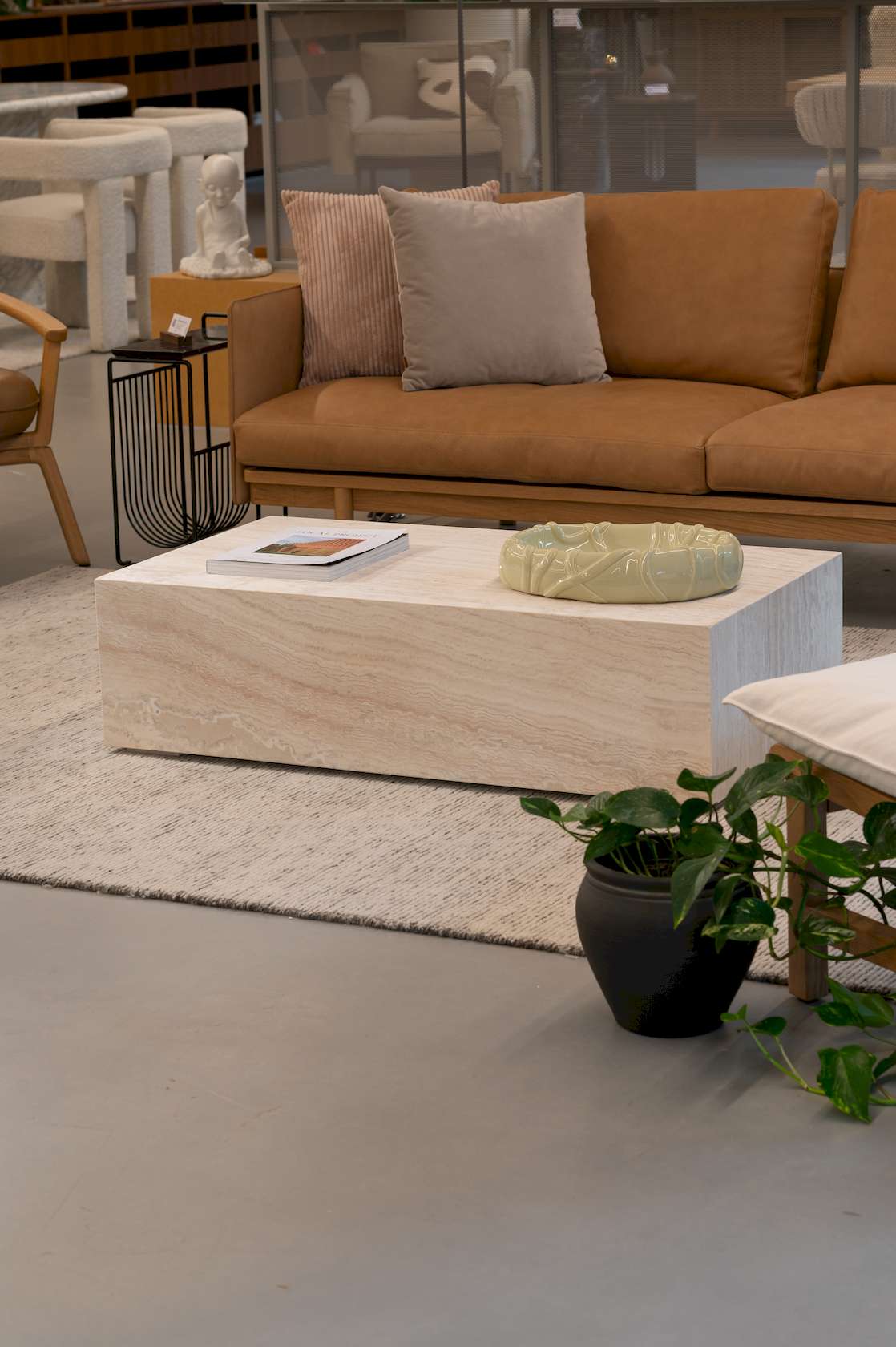 Cube Rectangular Coffee Table - Travertine - Floor Stock