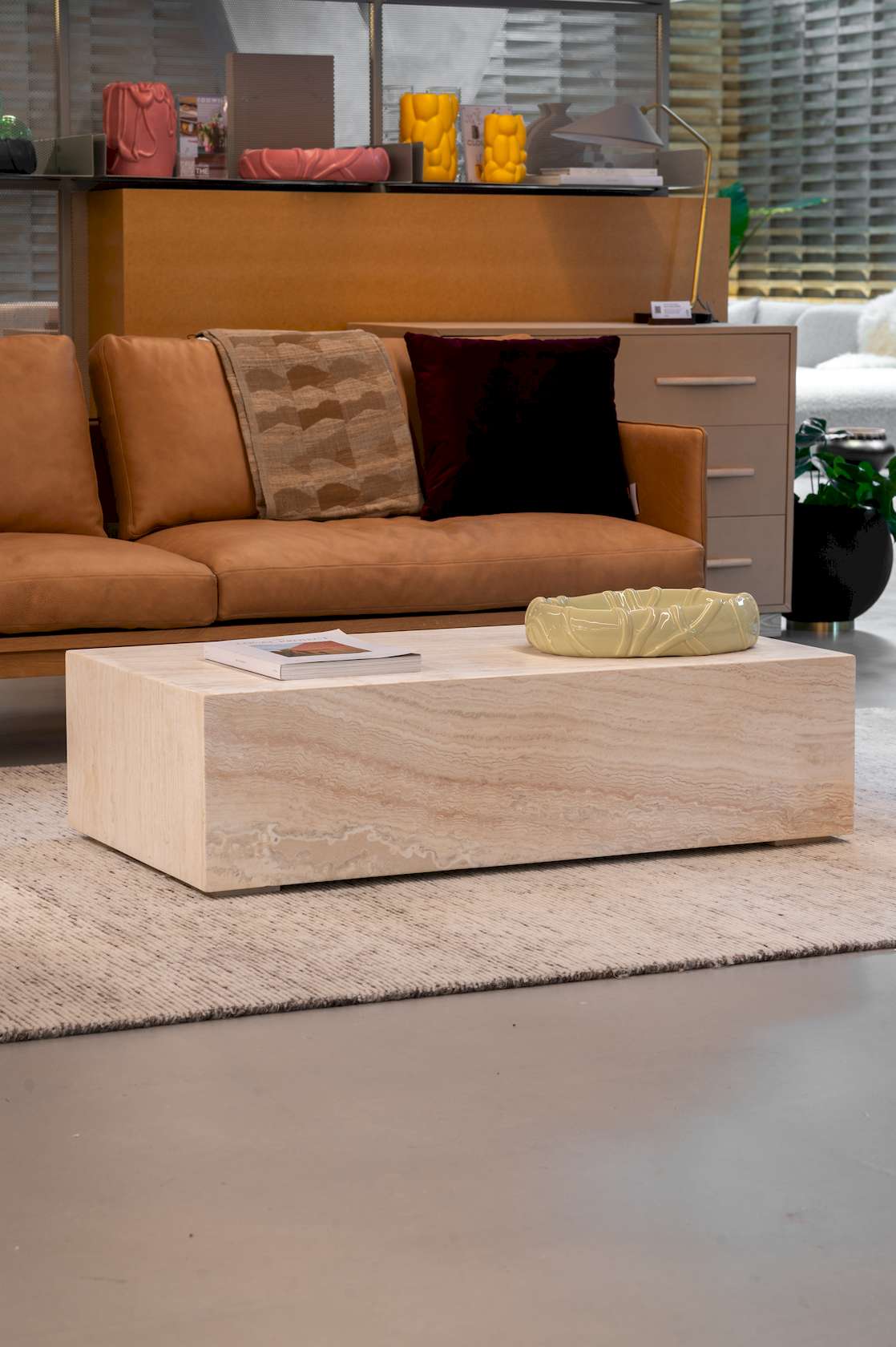 Cube Rectangular Coffee Table - Travertine - Floor Stock