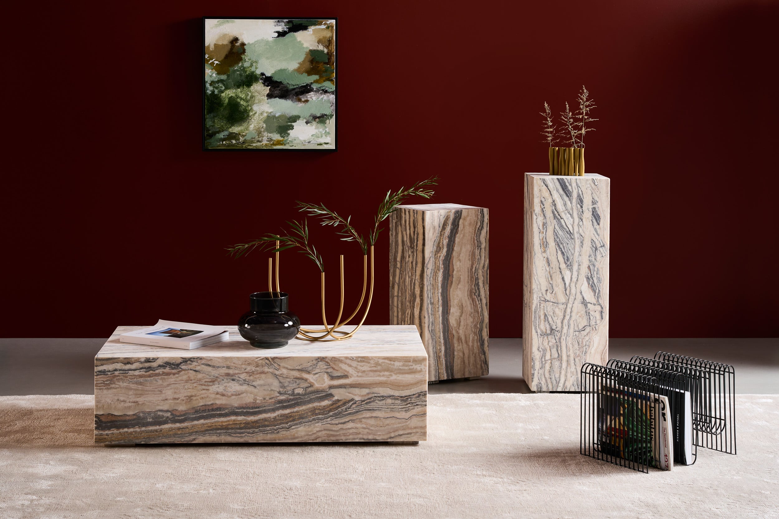 Cube Rectangular Coffee Table - Travertine - Floor Stock