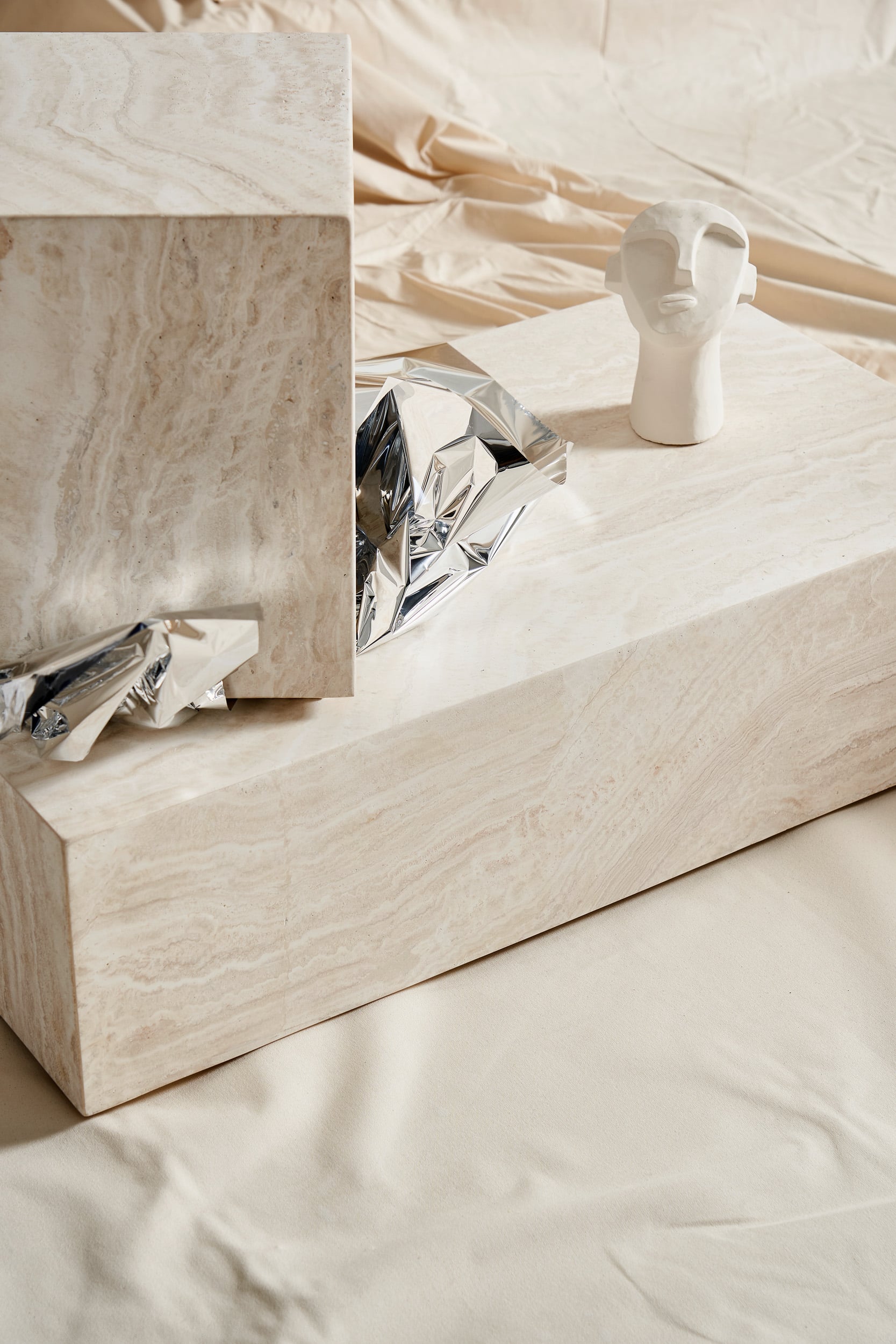 Cube Rectangular Coffee Table - Travertine - Floor Stock