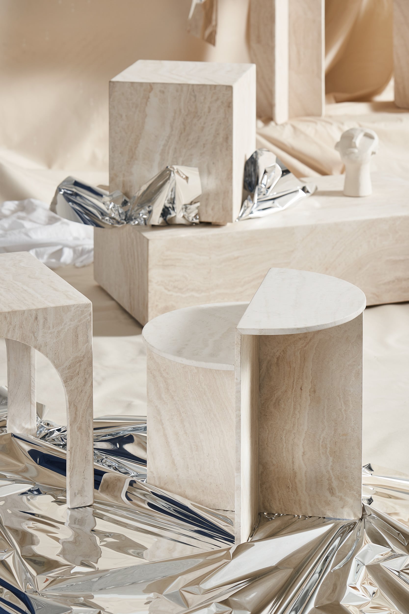 Cube Rectangular Coffee Table - Travertine - Floor Stock