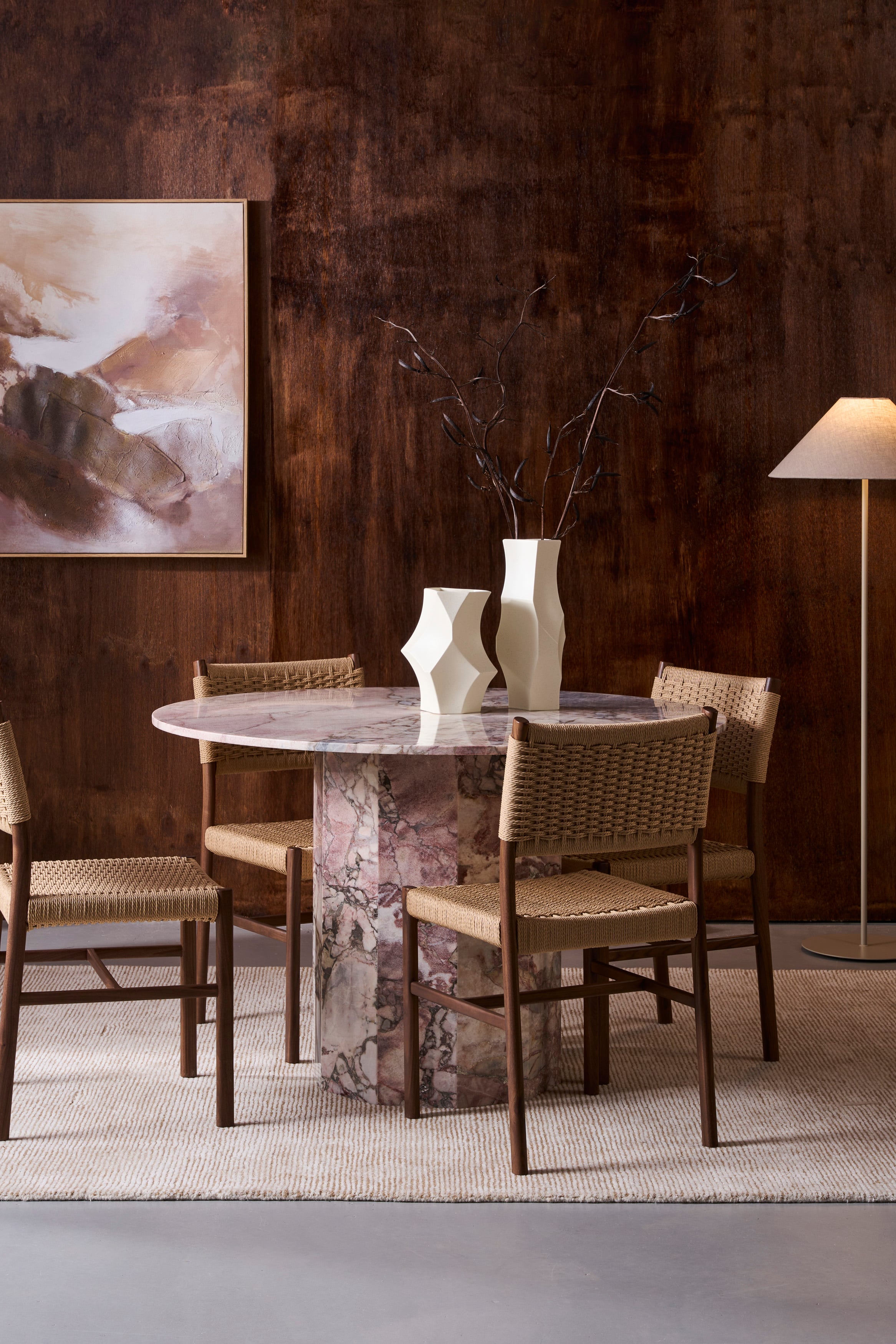 Drum Dining Table - Red Travertine - Floor Stock