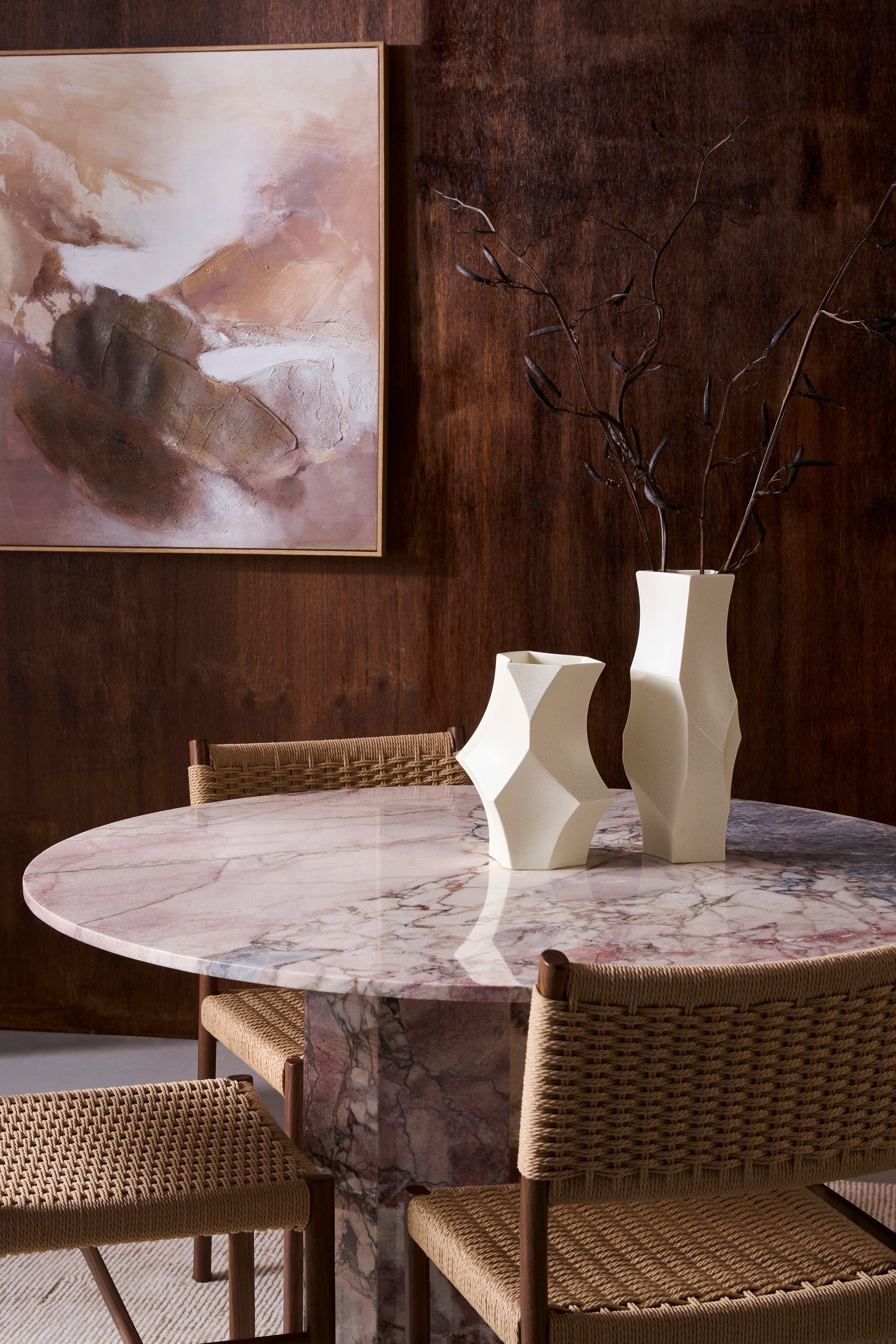 Drum Dining Table - Red Travertine - Floor Stock