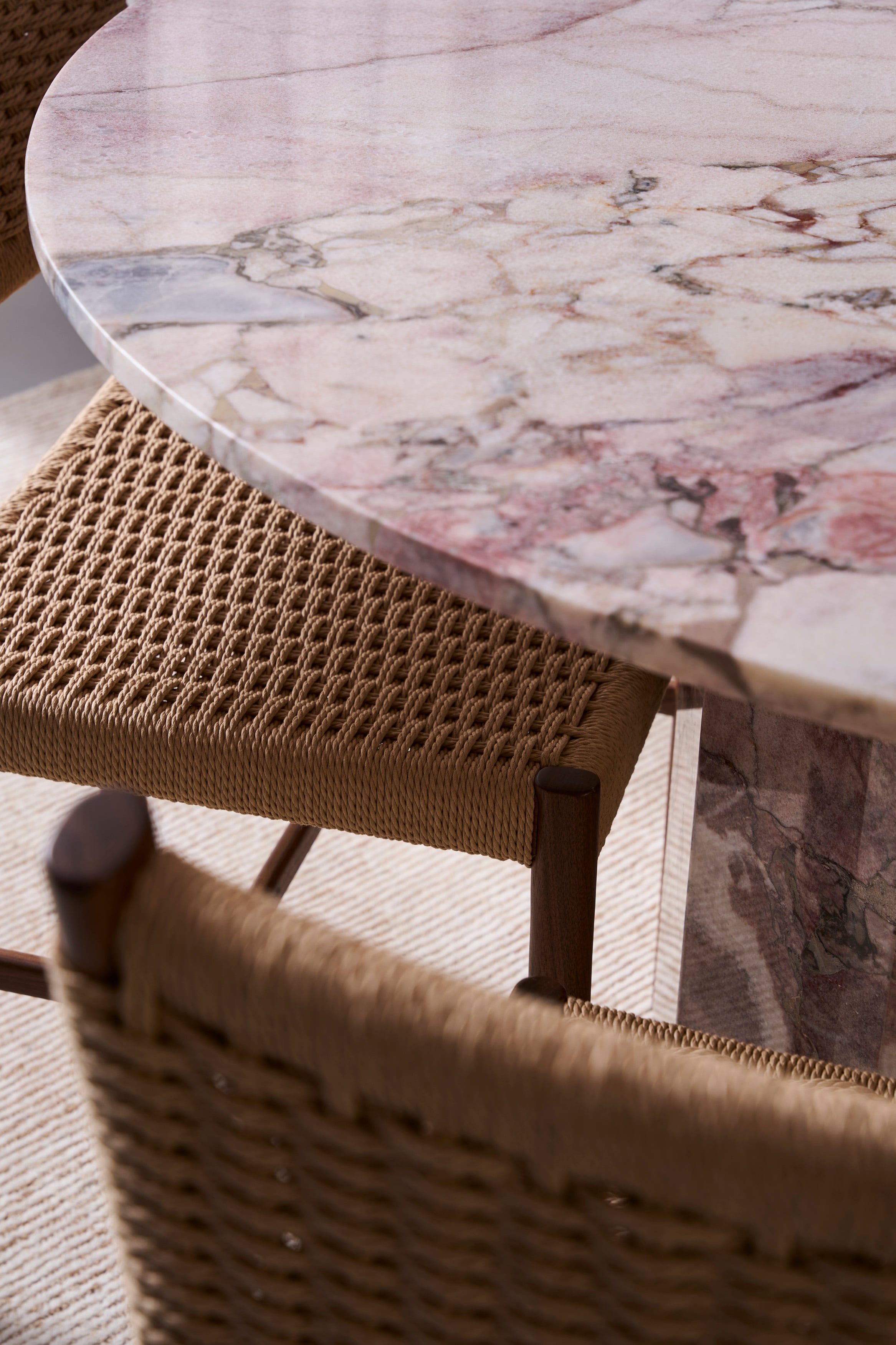 Drum Dining Table - Red Travertine - Floor Stock