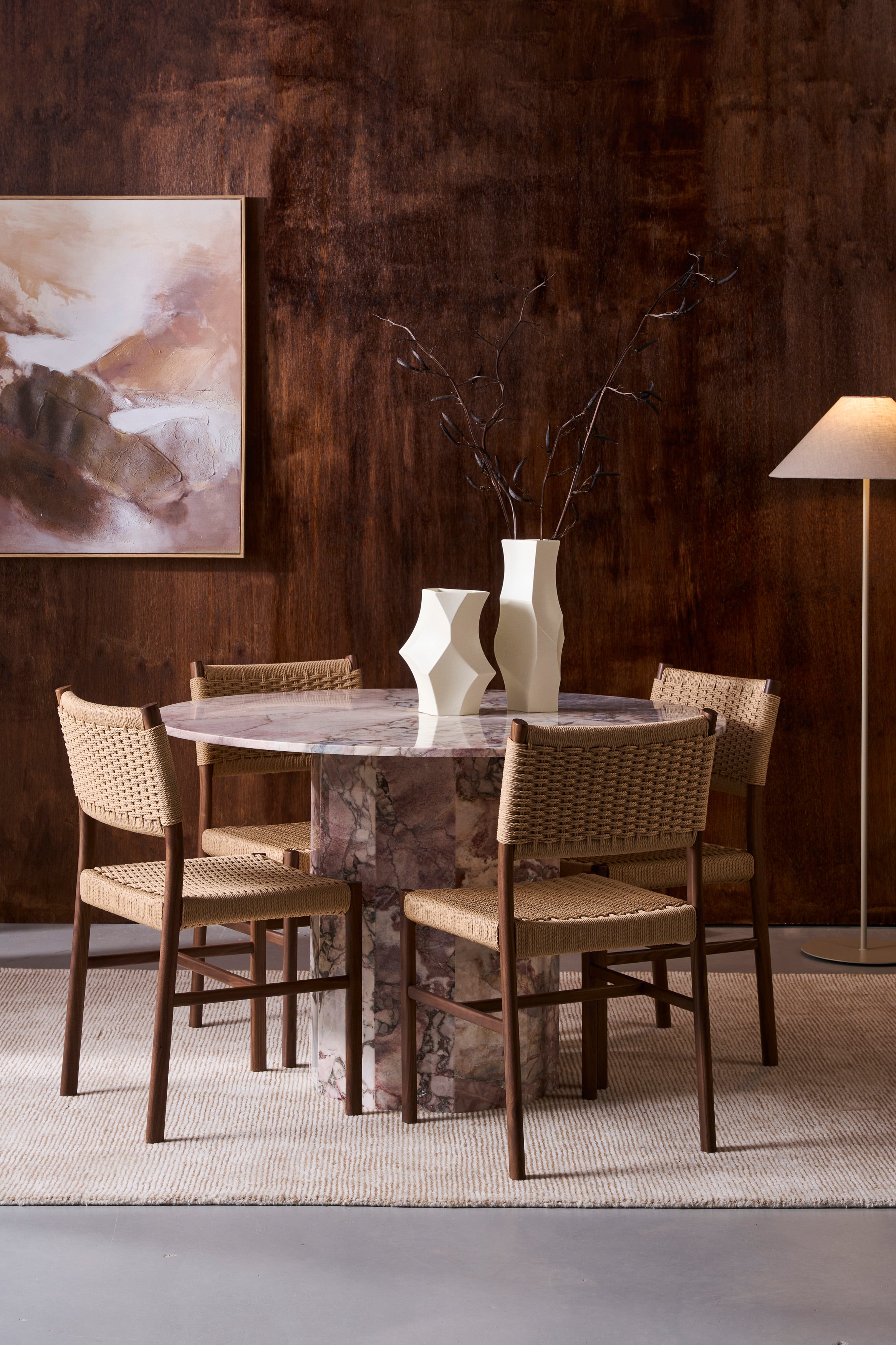 Drum Dining Table - Red Travertine - Floor Stock
