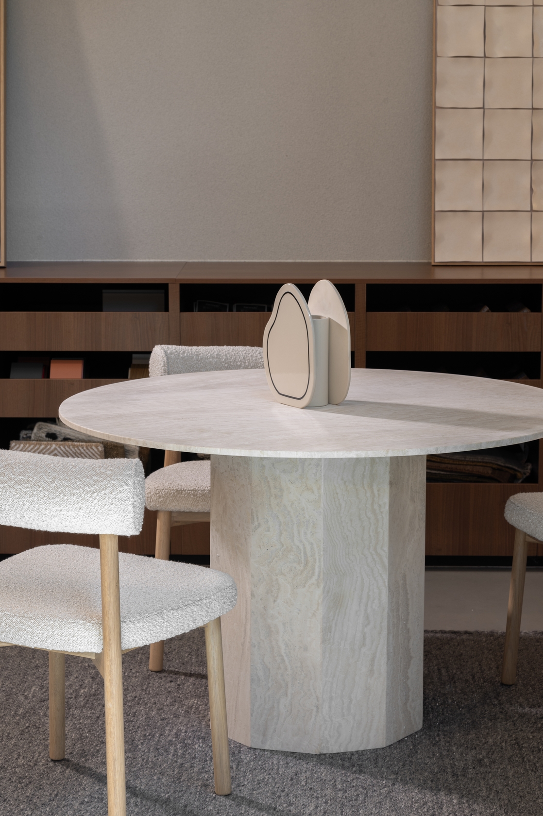 Drum Dining Table - Red Travertine - Floor Stock
