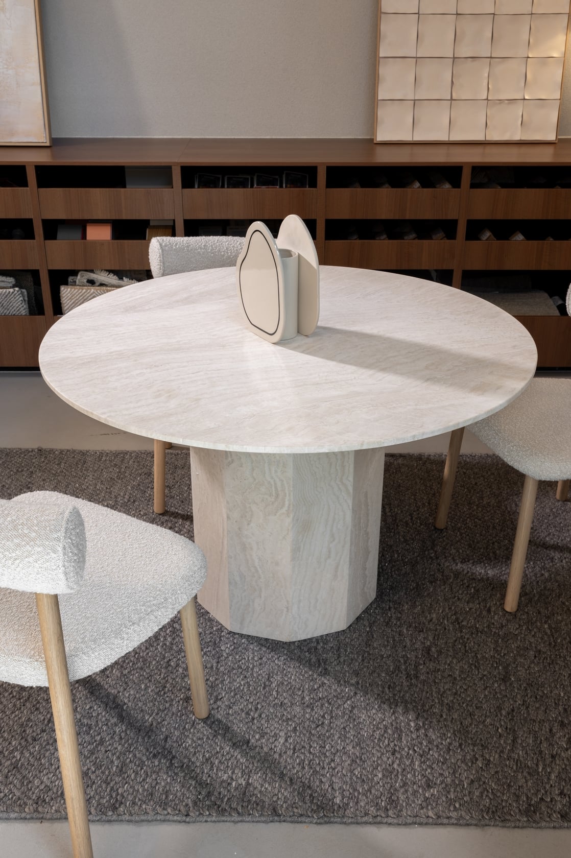 Drum Dining Table - Red Travertine - Floor Stock