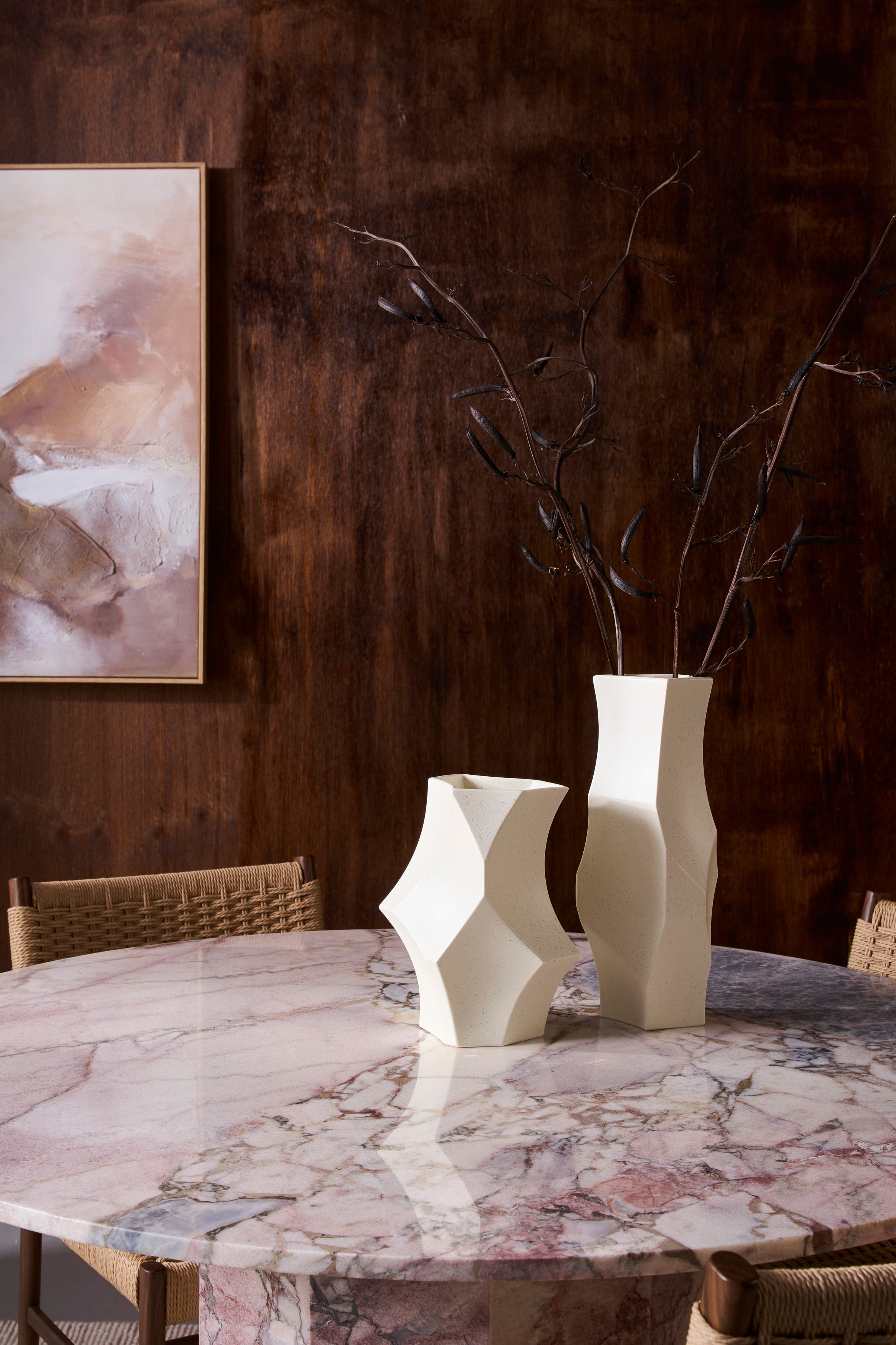 Drum Dining Table - Red Travertine - Floor Stock