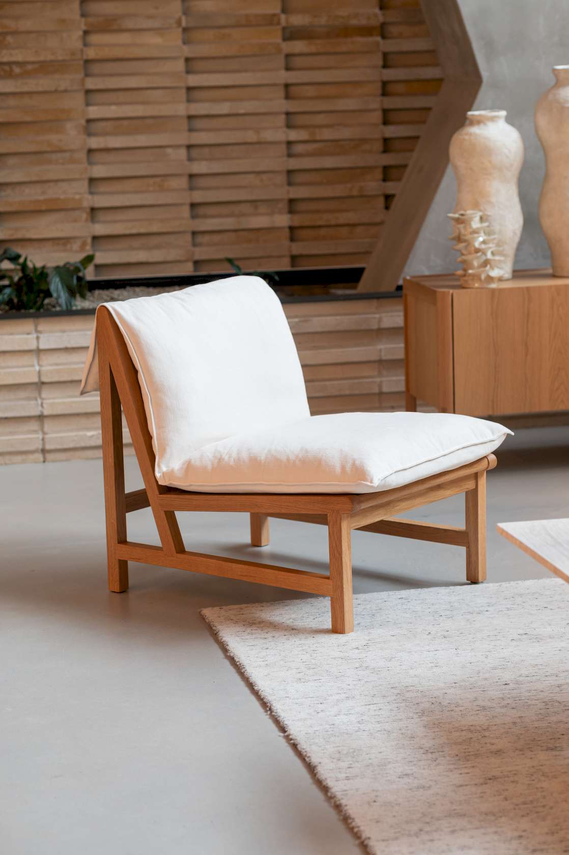 Cantaloupe Lounge Chair - Light Oak / Ivory-Summer 002 - Floor Stock