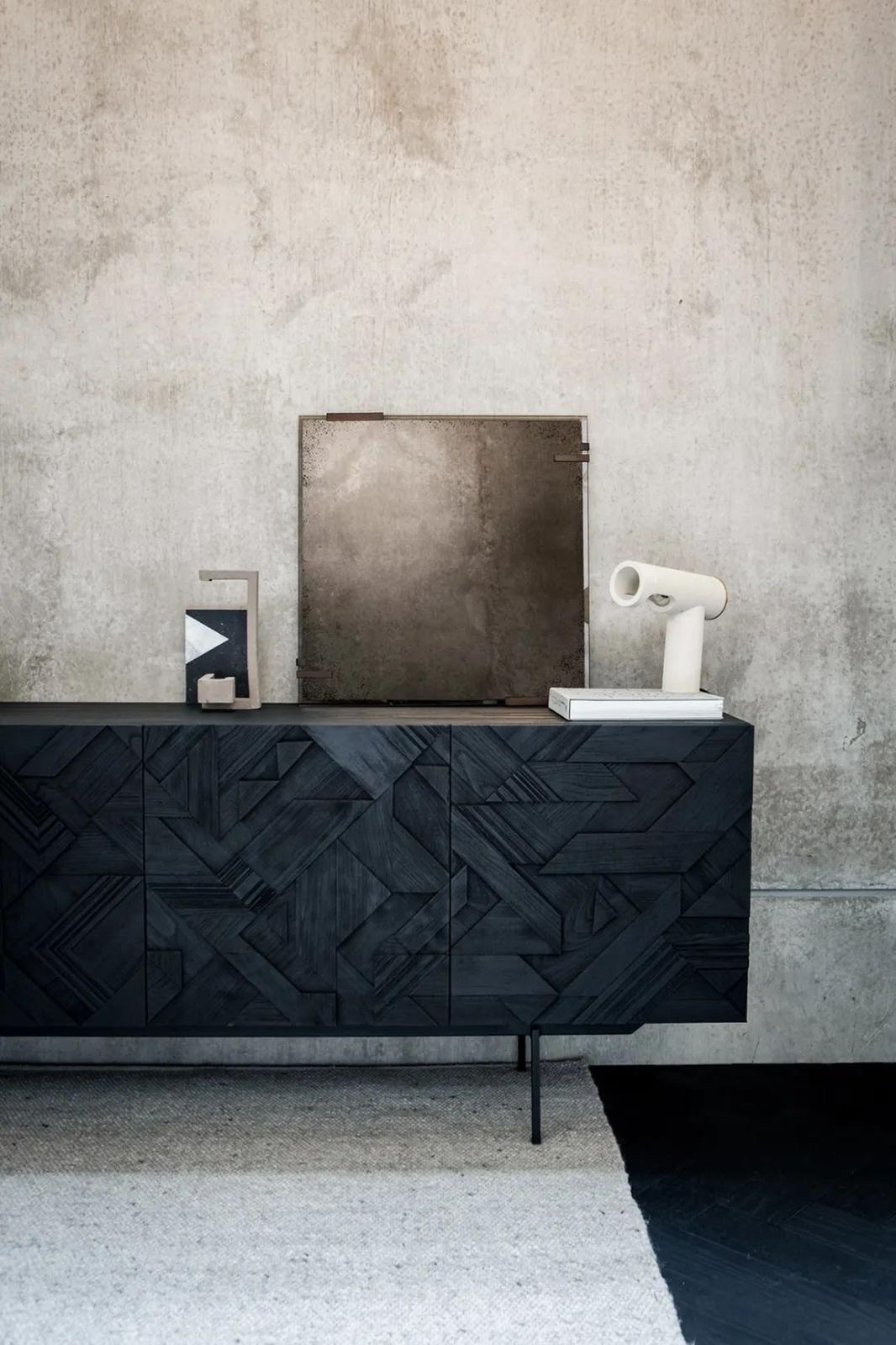 Ethnicraft Teak Graphic 4 Doors Sideboard - Black Leg - Floor Stock