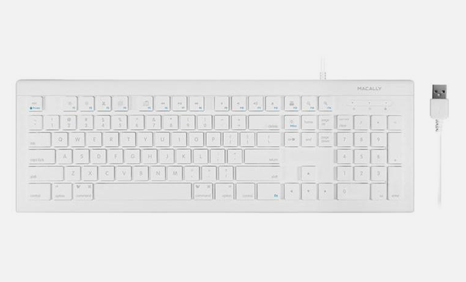 macally full size usb wired keyboard (mkeye) for mac and pc (white) w/ shortcut hot keys