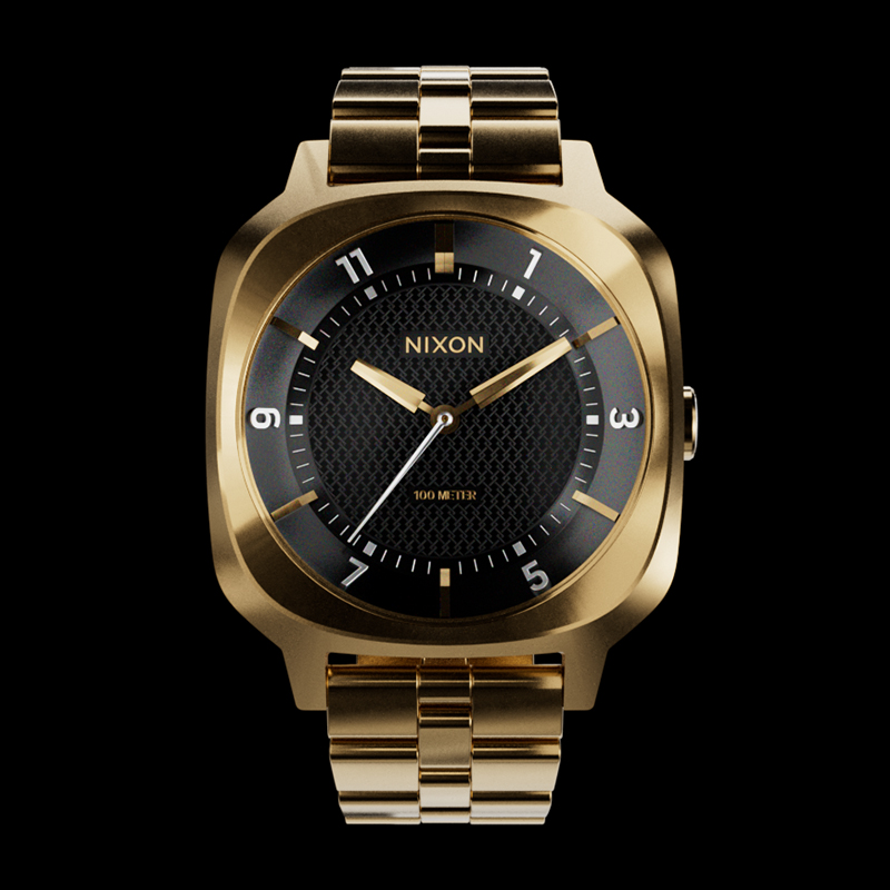 Refined studio image of the Fremont 40 in all gold, shining in the light.