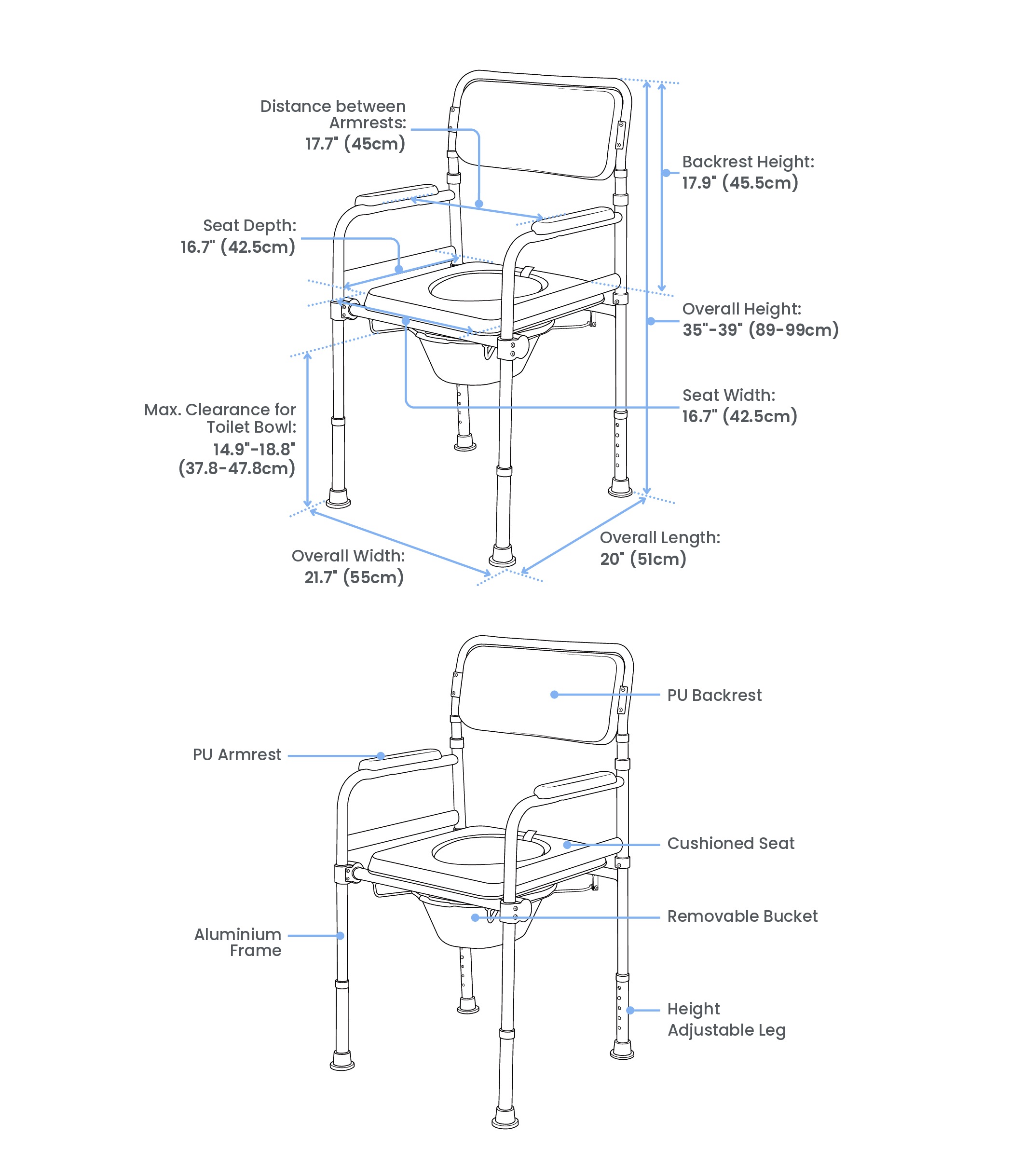 Foldable Commode Chair | Only 5.3kg | 1 Year Malaysia Warranty – Bion MY