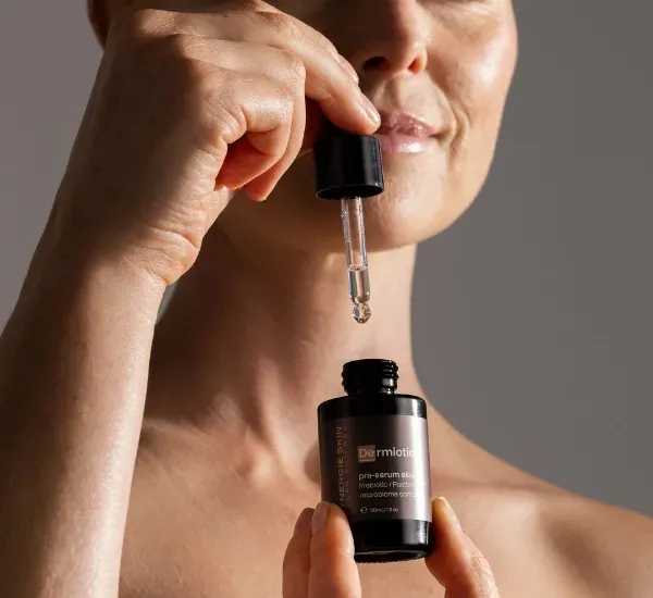 Model demonstrating Synergie Skin Dermiotic 