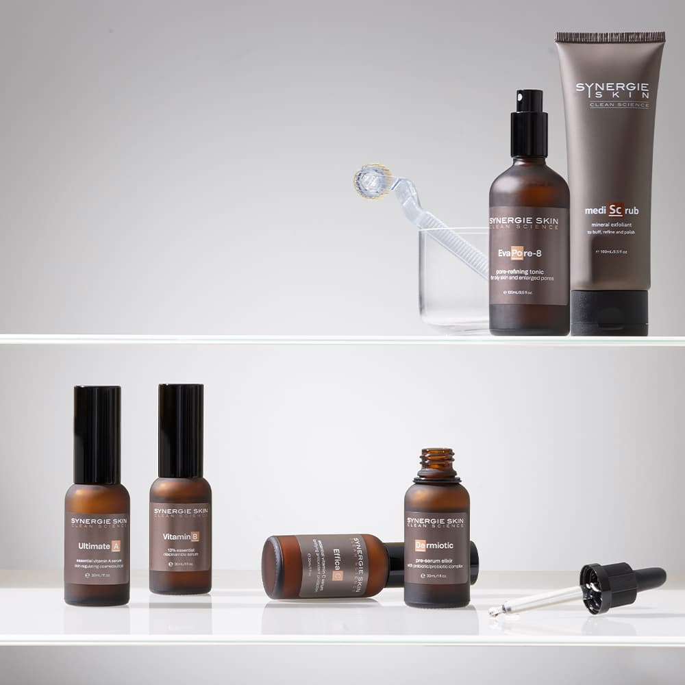 Synergie Skin range displayed on a shelf