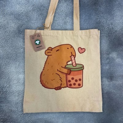 Printed GOTS Organic Canvas Bags - Milk Shake Hamster