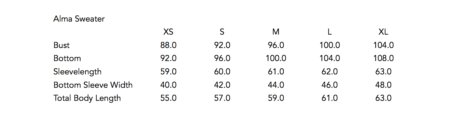 Alma Sweater Size Guide