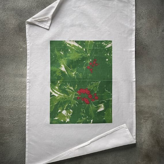 Printed Tea Towels - with Green Pattern