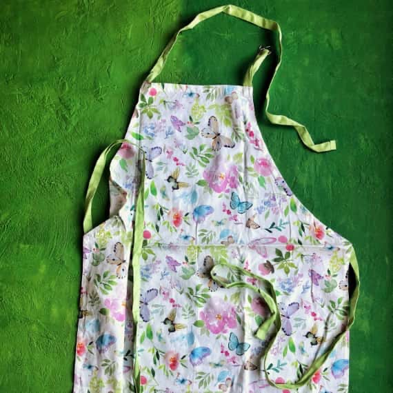 Printed Aprons - Flower design with green straps