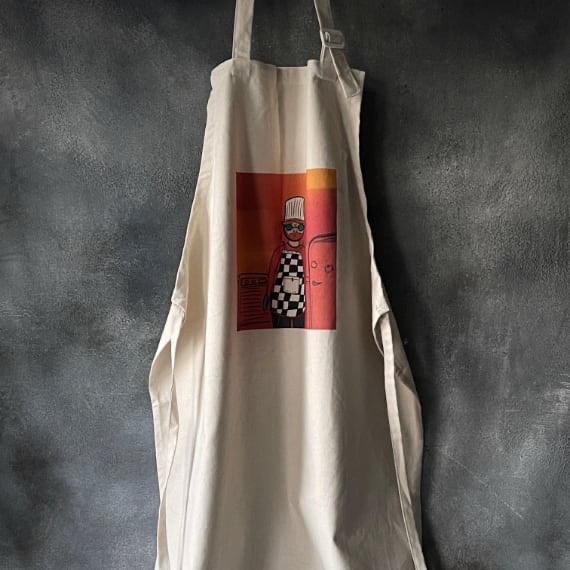 Printed Aprons - Hanging printed canvas apron printed with image of a chef