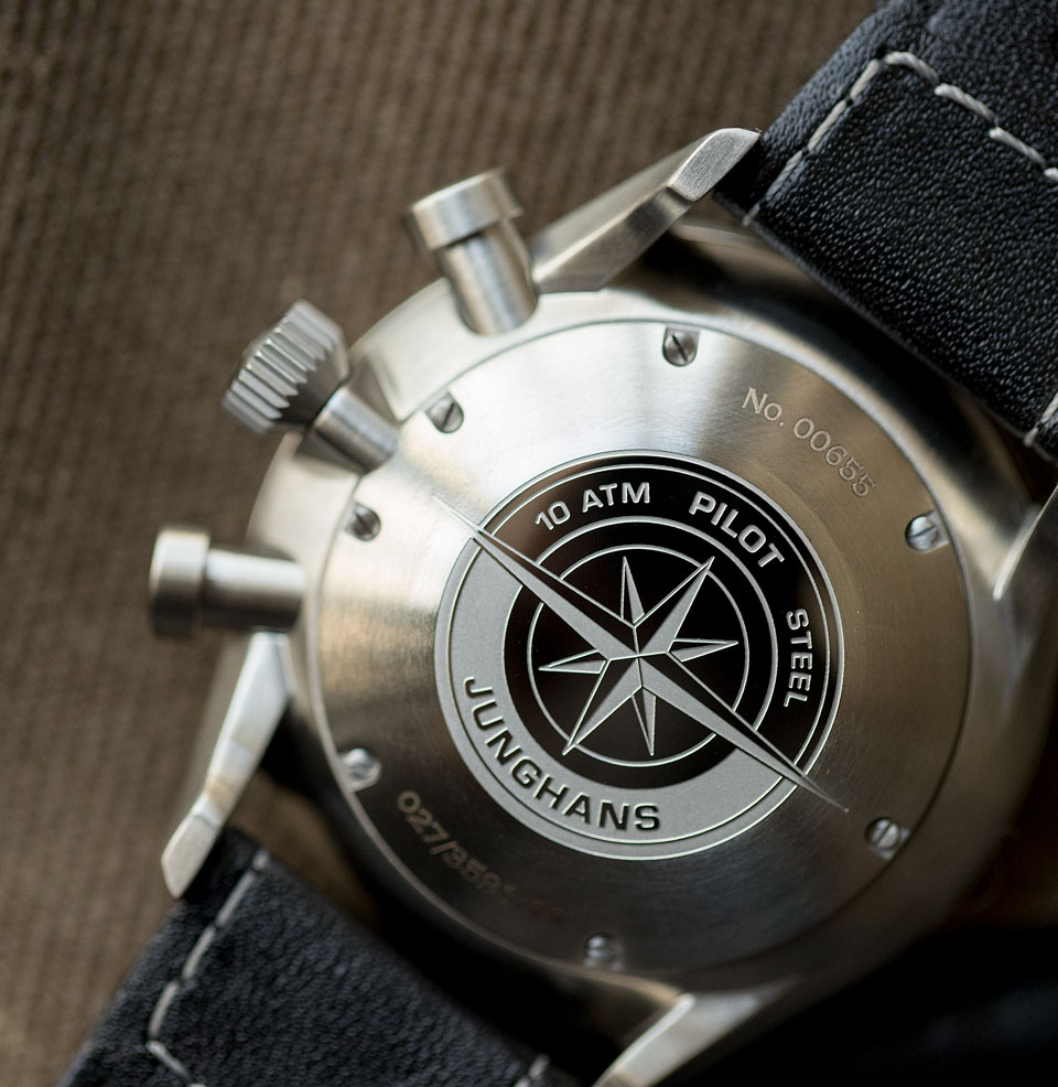 Meister Pilot Chronoscope Solid steel case-back