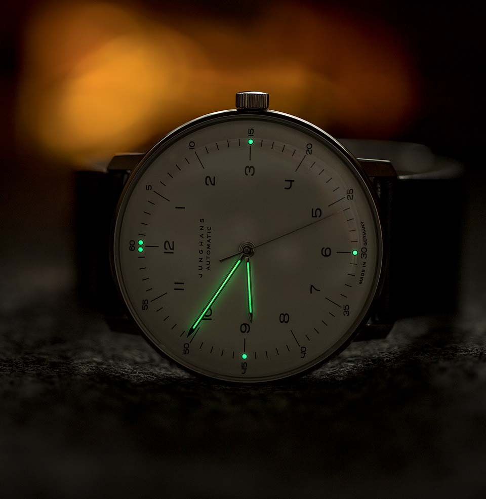 Max Bill Automatic Green lume on the dial and hands