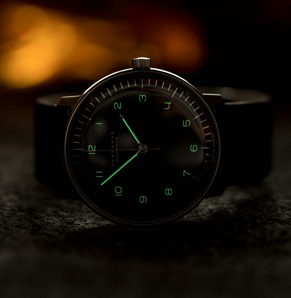 Max Bill Automatic Bright green lume on the hands and dial