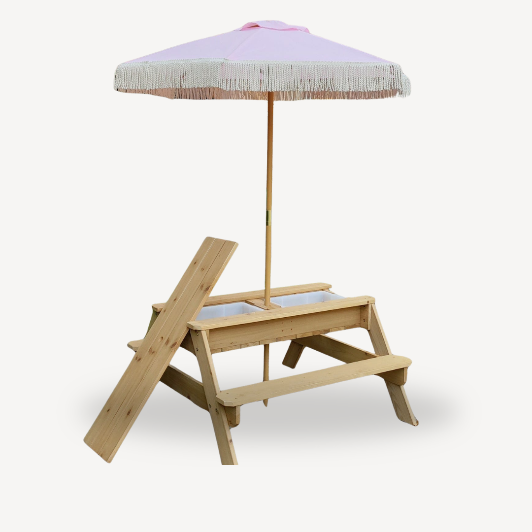 Kids Sand Water / Picnic Table with Tassel Umbrella - Preorder