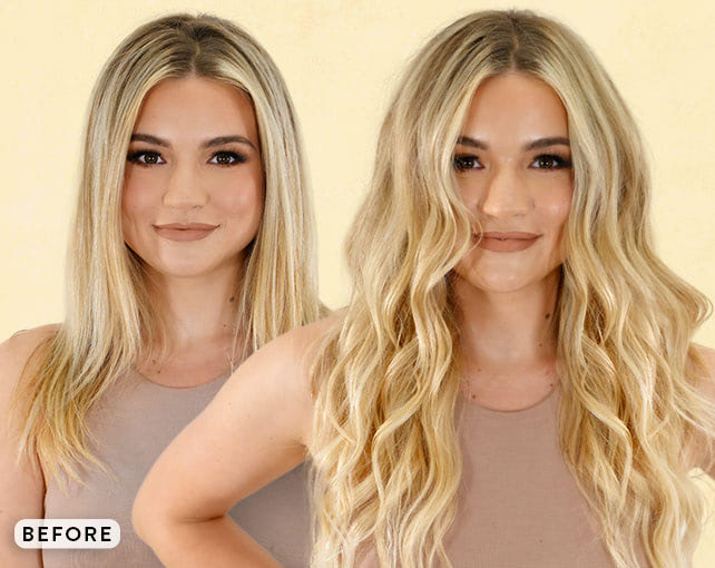 before and after hand tied hair extensions