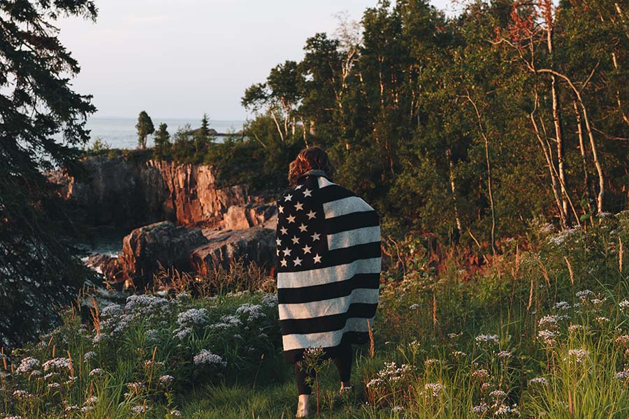 image of American Flag Black/Heather Gray Wool Throw